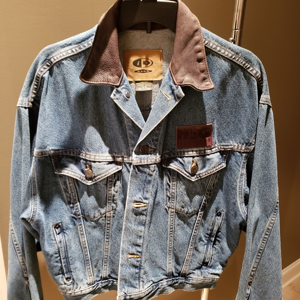 Women's leather collar jean jacket